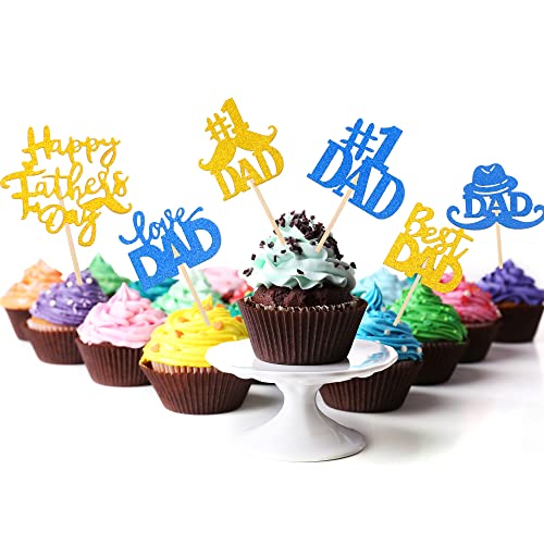 Puteraya 96 Pack Happy Father's Day Cupcake Toppers Love Dad Cake Toppers Best Daddy Cupcake Picks For Father's Day Party Birthday Celebration Decorations #TOP2