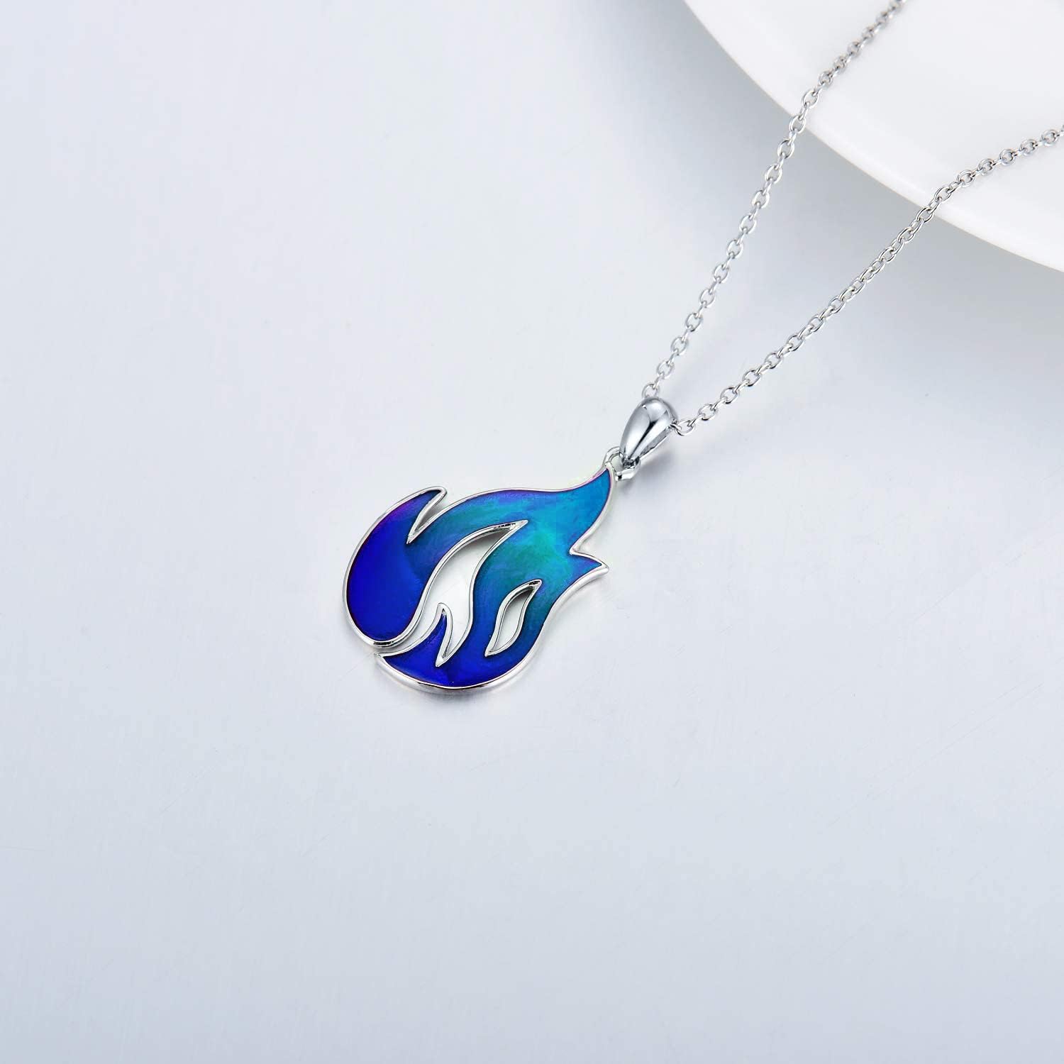 PELOVNY Red Blue Fox Flame Necklace for Women 925 Sterling Silver Nature Fire Nation Pendant Jewelry Gifts for Mom Daughter Wife