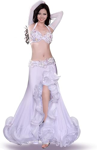 Miniatura 2 de ROYAL SMEELA Conjunto de disfraz de danza del vientre para mujer, faldas de danza del vientre, brasier y mangas de cinturón, traje profesional, 4