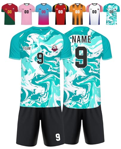 Custom Football Jerseys Personalized Jersey Football Customize Team Name Number Practice Jerseys Football Shirt for Men Youth Women Kids Cyan-White