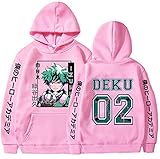 Xuminvty Midoriya Academia Hoodie Adult Men Deku Sweatshirt Izuku Cosplay Pullover Sweater (Pink, m)