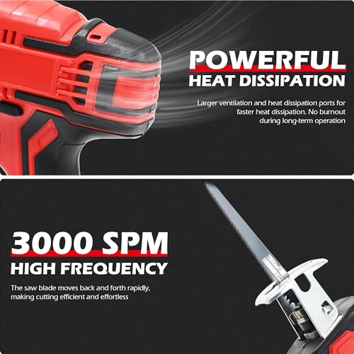 Brushless Cordlss Reciprocating Saw Compatible with Milwaukee M18 Battery, Electric Saw Kit With 4 Blades,3000 SPM, LED Light for Wood, Metal, PVC Pipe, Trees Trimming - Thumbnail 6
