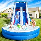 GOFAFALO Inflatable Grade Water Slide with Big Splash Pool, 22.5 * 9.84 * 10.6FT Backyard Party Bule Oxford Water Slide with Air Blower