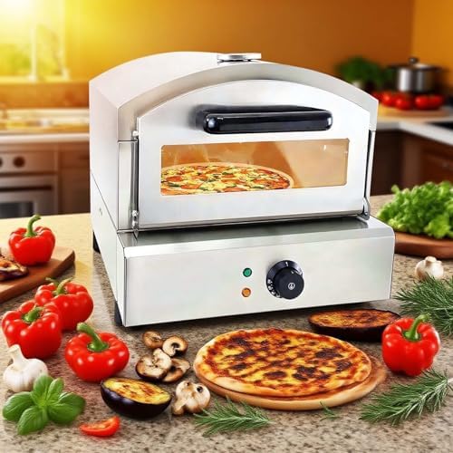 12 Inch Pizza Maker Oven External Thermometer | Removable Pizza Stone | Visual Baking Window | 360° Even Heating System | 360° Upper/Lower Heating Tubes