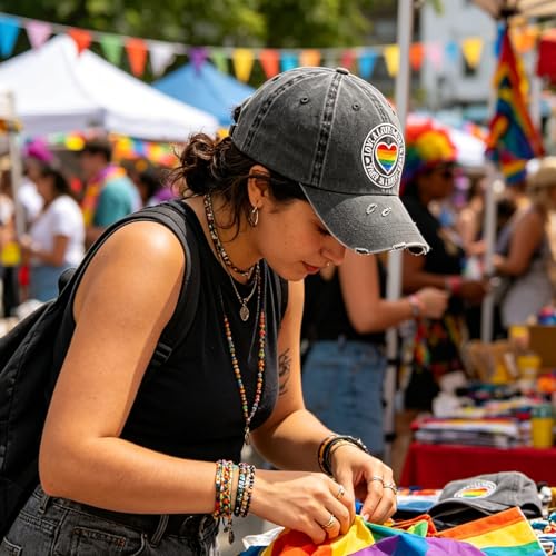 Image of Gay Pride Baseball Hat for Men and Women, LGBT Rainbow Embroidered Trucker Hats Adjustable Washable LGBTQ Baseball Cap Gifts
