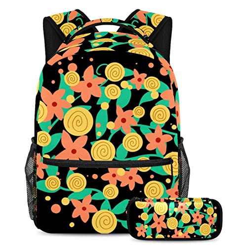 Sac à dos à fleurs avec trousse pour enfants et adolescents de taille 40cm