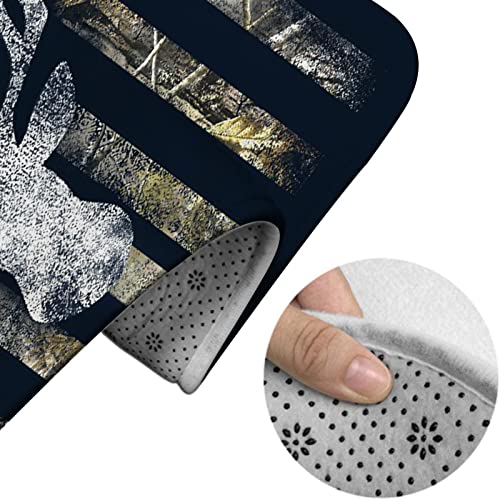 Badezimmerteppich-Set, 3-teilig, USA-Camouflage, Buck Deer, amerikanische Flagge, waschbare Badteppiche, rutschfest, mit Rückenpolster, Konturteppich und Toilettendeckelbezug – Bild 5