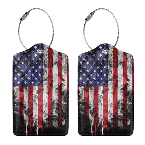 2 Pack American Flag Luggage Tags for Suitcases, Cool Leather Luggage Tag for Travel, Bag Tag Privacy Name ID Card Bag Labels for Friends Adults Kids Tourists3