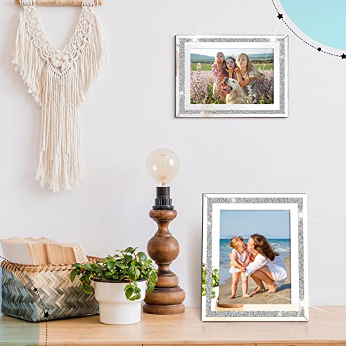 4 Pcs 5 X 7 Picture Frames Glass Sparkly Mirrored Photo Frames Glitter Crystal Silver Photo Frames For Tabletop Display Wedding Frames For Home Family Party Vertically Or Horizontally (Glitter Style) #TOP2