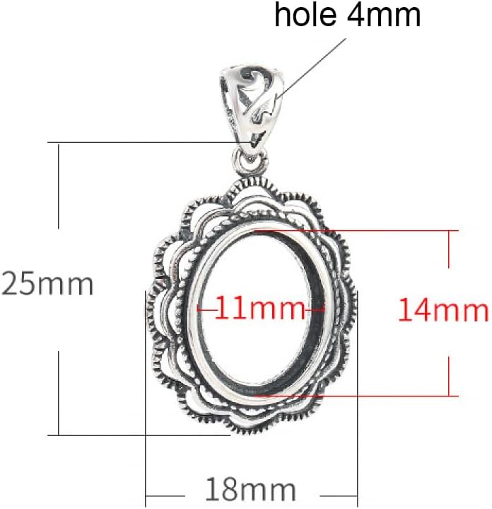 Thai Sterling Silver Bezel Cup Tray Pendant Base fit 11X14mm Oval Cabochon Setting Pendant Blank for DIY Necklace Jewelry Making Craft
