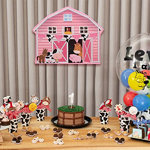 Faccito Pink Farm Pinata Bundle Fiesta Pinata Set Includes Bat Stick, Barnyard Pinata And Blindfold Mask For Farmhouse Country Kids Cinco De Mayo Birthday Party Mexican Pinata Game Supplies Decoration #TOP6