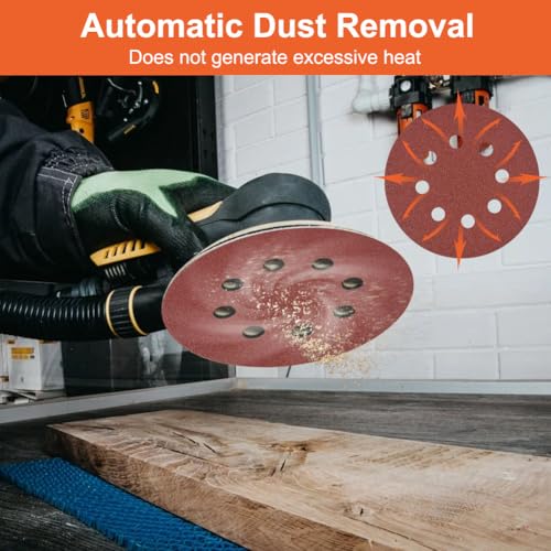 Flintronic Schleifpapier 125mm, 60 Stück 8 Loch Rund-Schleifpapier, Schleifscheiben für Metall, Holz, Plastik, Trockenbau, Zubehör Materialien für Schwingschleifer, Körnung P40 P60 P80 P120 P240 P320