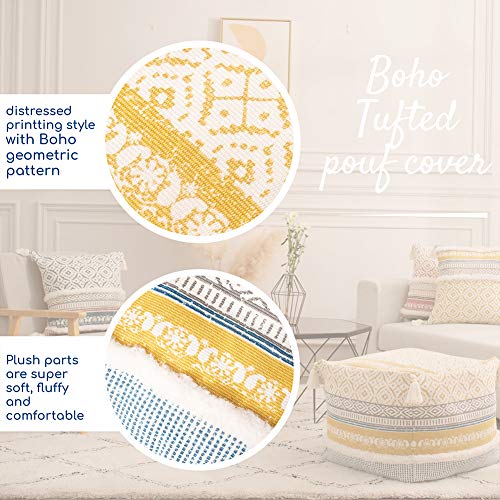 Blue Page SQ1093-YELLOW Boho Tufted Decorative Unstuffed Pouf thumb #5