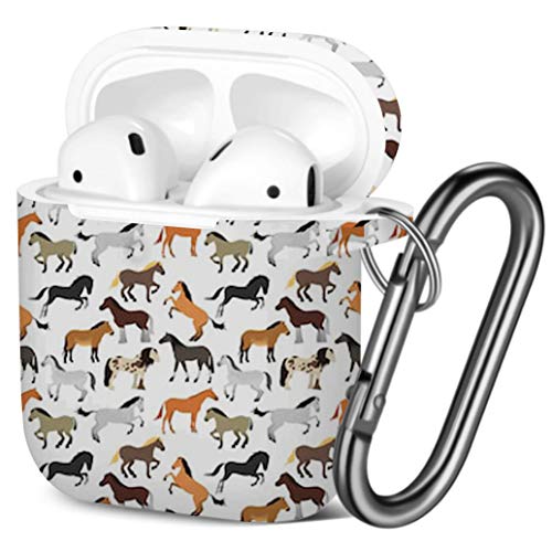 Coque AirPods 1 et 2 en gel TPU antichoc avec mousqueton motif plat cheval