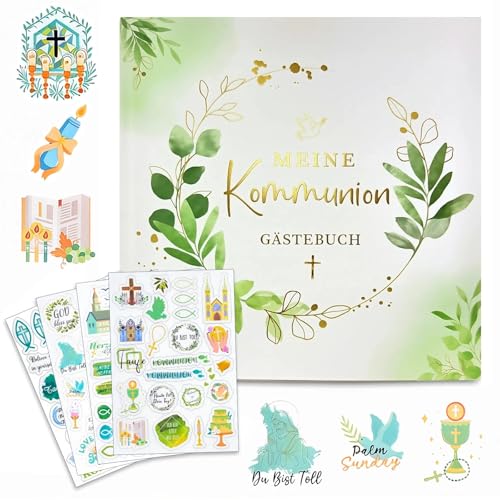 Kuvarix Gästebuch Taufe Gästebuch Konfirmation Taufbuch Mädchen mit 4 Blätter Stickerbögen 60 Blanko Seiten Taufalbum zum Ausfüllen für Glückwünsche & Fotos Taufgeschenke Jungen Mädchen