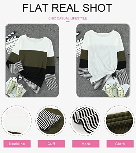 Dokotoo Women Sweaters Ladies Casual Long Sleeve Crew Neck Color Block Knit Sweater Jumper Tops Pullover Sweatshirts Fashion Knitted Tops Autumn Winter,Us(12-14),Green #TOP4