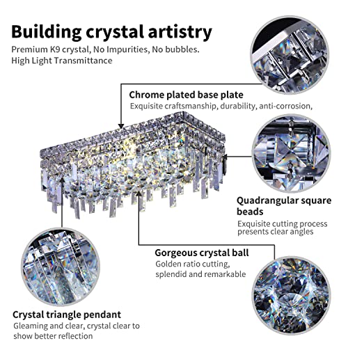 Yovino 4 Lights Modern Crystal Flush Mount Chandeliers Rectangle Lighting Ceiling Light Fixture Lamp For Dining Bathroom Bedroom Livingroom Hallway E12 Bulbs L19.7 Xw9.8 Xh7 Tassel Raindrop Crystals #TOP5