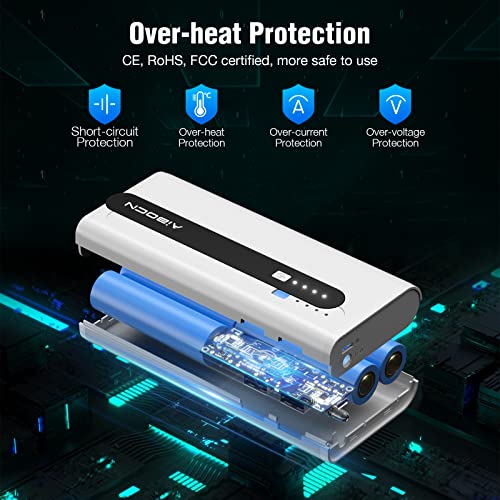 Aibocn Power Bank 10,000Mah Phone Portable Charger With Flashlight (White+Black) #TOP4