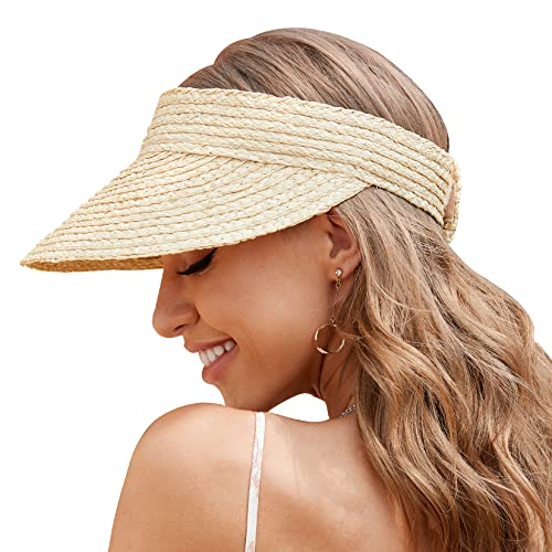 Sun Hat Womens, Straw Hats for Women, Visors for Women Beach Hats for Women Straw Visors for Women Made of Natural Raffia