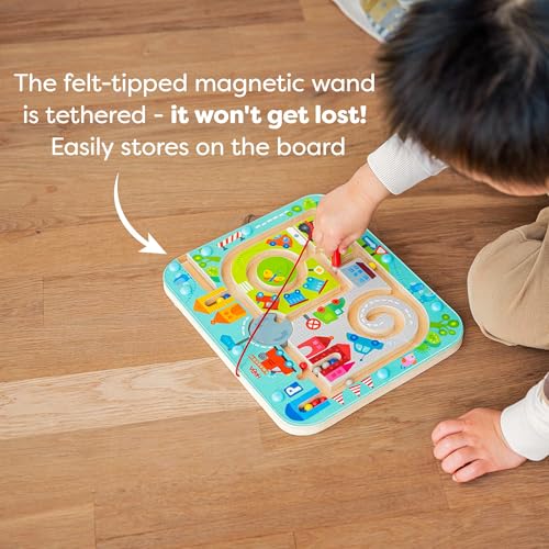 Image of HABA Town Maze Magnetic Busy Board & Travel Toy for Toddlers Ages 2 & Up | Magnetic maze travel activity for toddlers that builds fine motor skills, focus and screen-free learning on the go.
