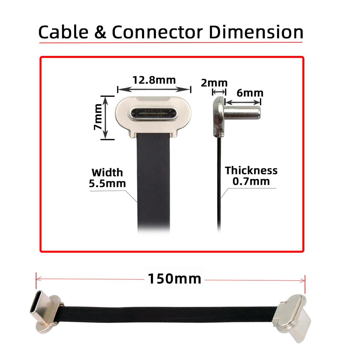 CY Cavo dati USB 2.0 a doppio angolo, ultra sottile, piatto da USB-C
