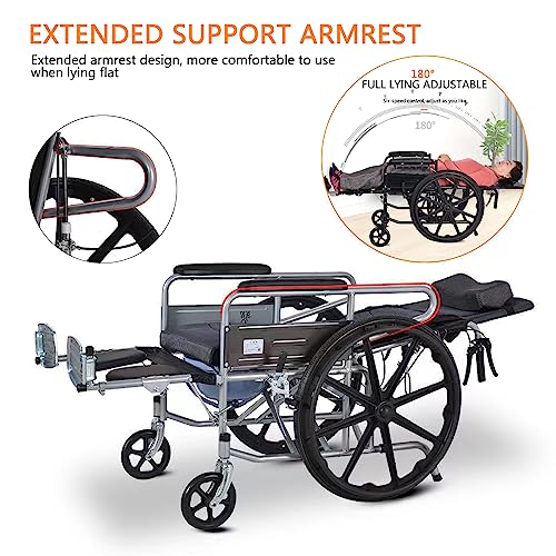 Silla de ruedas plegable reclinable, liviana, reposapiés y reposabrazos extraíbles, asiento de 18 pulgadas Dispositivo de movilidad para silla de ruedas estándar para adulto