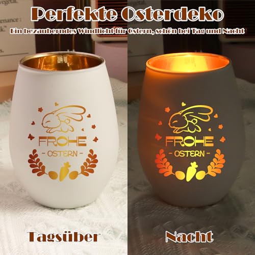 Ostern Geschenke - Windlicht Ostern, Oster Tischdeko mit Hasen-Motiv, Osterdeko Ostergeschenke für Erwachsene Frauen Teenager Mama Kollegen Freundin (A-Frohe Ostern)