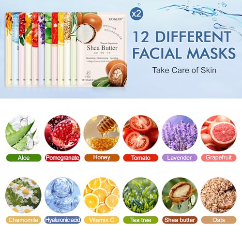 Image of 24 Pack Sheet Face Masks Skincare for Women, Hydrating Collagen Face Masks