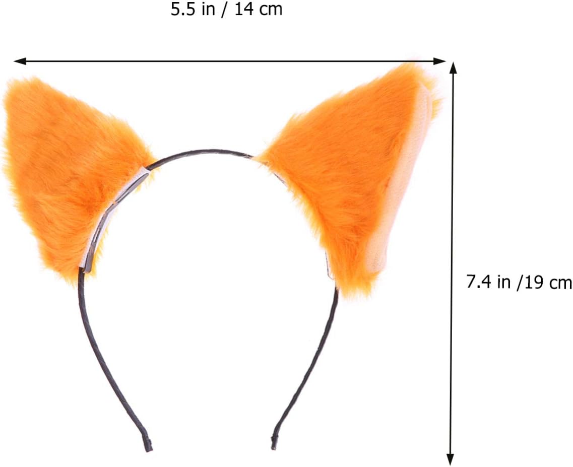 Lurrose Cat Fox Long Fur Ears Headband Cosplay Party Costume Hairbands Cut Plush Hair Hoop Headdress for Women Girls Orange - Image 2