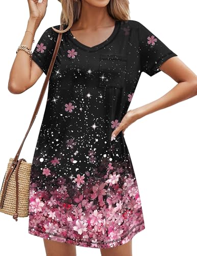 Image of Ekouaer Nightgowns for Women Short Sleeve Sleep Shirts V Neck Nightshirts Soft Sleepshirt Caual T Shirt Sleepdress