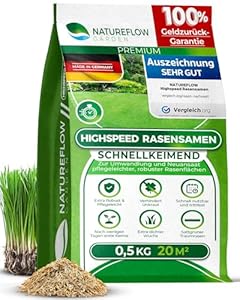 Rasensamen schnellkeimend Sommer 0, kg 20qm - TEST SEHR GUT - Schnell wachsende Rasen Nachsaat Made in Germany - Premium Grassamen schnellkeimend - Rasensaat für sattgrünen Traumrasen