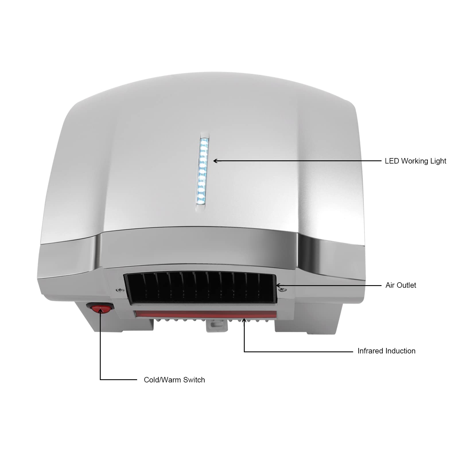 Ongniong Commercial Hand Dryers Pack of 2, Automatic Electric Hand Dryer, 1800w High Speed Hand Air Dryer, Hot&Cold Dual Control, Noise Reduction, Silver, 9.45 * 9.06 * 9.45