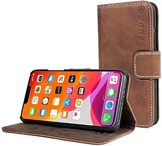 Snugg Leather iPhone 14 Case with Card Holder  Folding Wallet Case with 3 Card Slots, Magnet Closure, and Phone Stand Function  Leather, TPU, and Nubuck iPhone 14 wallet case  Blackest Black