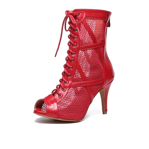 RUYBOZRY Chaussures de Danse Latine Femmes Chaussures de Danse Salsa de Salon à Bout Ouvert,YCL545-Red-10,EU38 Cover