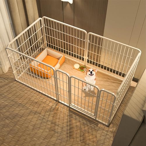 VyonNe Dog Playpen Outdoor 6 Panels Heavy Duty Dog Pen 47 Length Puppy Playpen Indoor Anti-Rust Exercise Fence with Doors for Medium/Small Pet Play for RV Camping Yard (White)