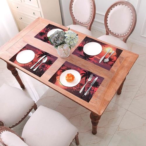 Sets de table tissés en PVC antidérapant rose et violet lavable cuisine repas - 4