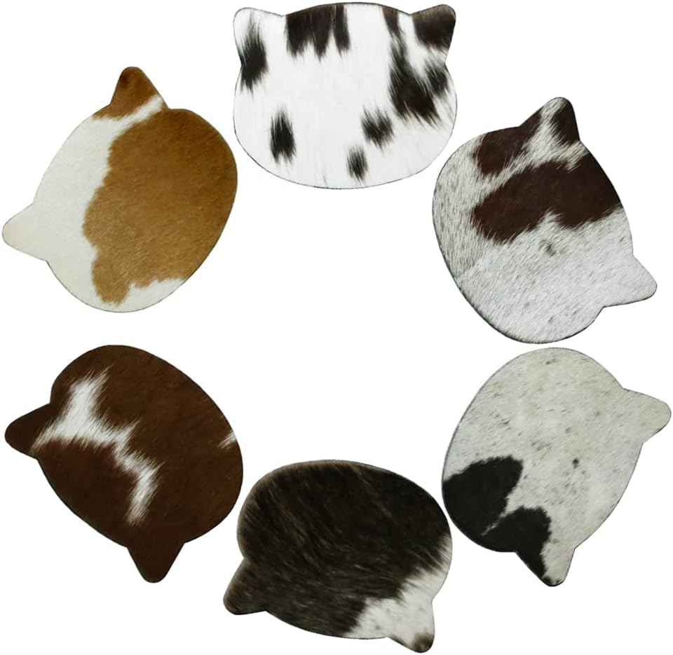 Cowhide Coaster Set of 4 pcs Natural Cowhide Drink Coasters Hair On Coasters Leather Tea Cup Coasters Home Décor & Home Living Ideas (Cat)