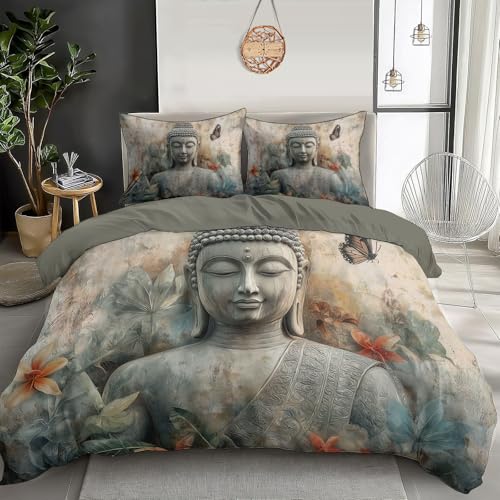 SMBHIAON Housse De Couette 240X220Cm avec 2 Taies d'oreiller 65X65 Cm - Motifs Floraux De Bouddha - Parure De Lit 240X220Cm - l'art Classique Microfibre Housse...