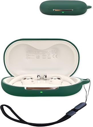 Compatible with QCY Crossky R70 True Noise Cancelling Earphones,Premium Silicone Shockproof Protection Skin Touch Charging Port Accessible, Front LED Visible with Lanyard,Green.