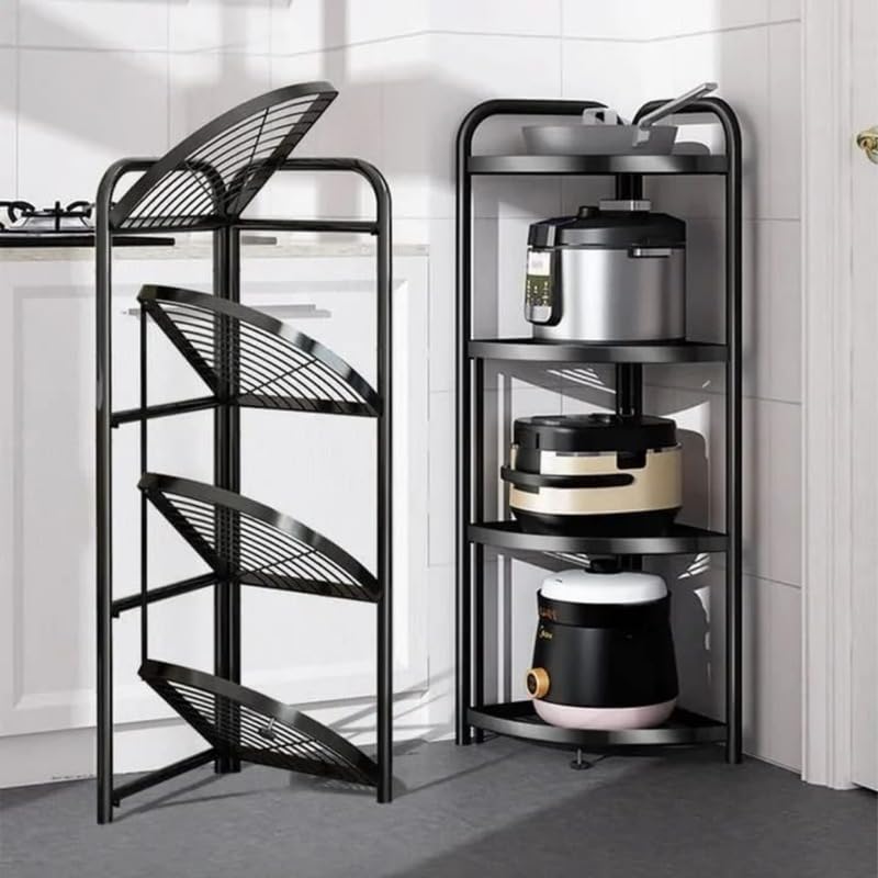 Image of Homero Multipurpose Corner Shelf Rack | 4 Tier Standing Shelf Unit for Home Storage | Space Saving Corner Organizer for Kitchen, Bathroom, Living Room & Utility Areas