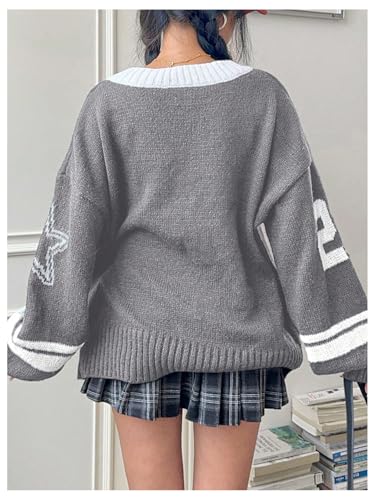 Image of BEAUDRM Women's Y2K Sweater Oversized Sweaters Long Sleeve V Neck Pullover Jumper Knit Top