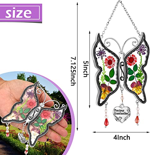 Ky&Bosam Precious Grandmother Metal & Stained-Glass Butterfly Suncatchers Ornament Wind Chime Hangings For Windows With Pressed Flower Wings And A Silver Heart Charm - Grandma Birthday… #TOP1