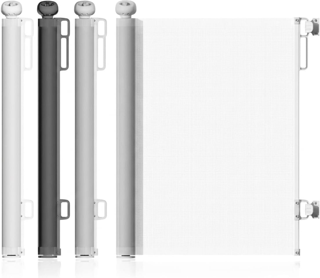 Ausziehbares Babygitter 86cm x 140cm Treppenschutzgitter Gittertür Rolle für Babys und Haustiere, ausziehbare Absperrgitter (Grau)