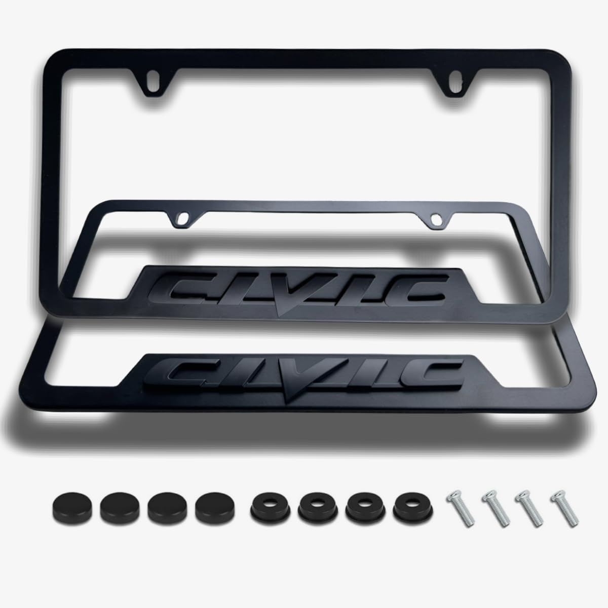 2PCS License Plate for Civic Premium Car License Plate Bracket Holder, Premium Aluminum Alloy Weather Proof License Plate Covers with Screw Caps Cover Set Car Accessories