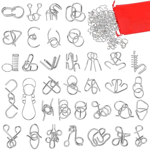 Xrten 36 Stück Metall Gehirn Teaser, Metalldraht Puzzle Set, Knobelspiele IQ Puzzle Set, Geduldspiele Metall Puzzles für Kinder und Erwachsene