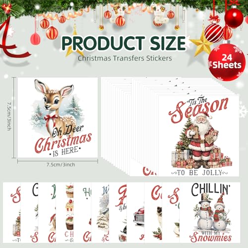 Image of ZMRU 24 Sheets Vintage Christmas Rub On Transfers for Crafts, Rub On Transfers Christmas for Wood,Furniture Decals, Glass, Porcelain, Leather, Canvas, Fabric Projects,3 * 3inch(Vintage Christmas)