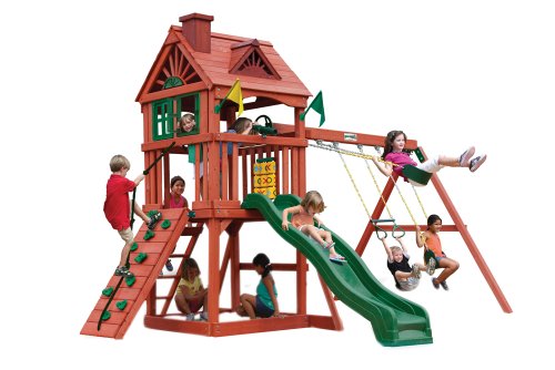 Gorilla Playsets Nantucket II Wood Swing Set with Wood Roof,...