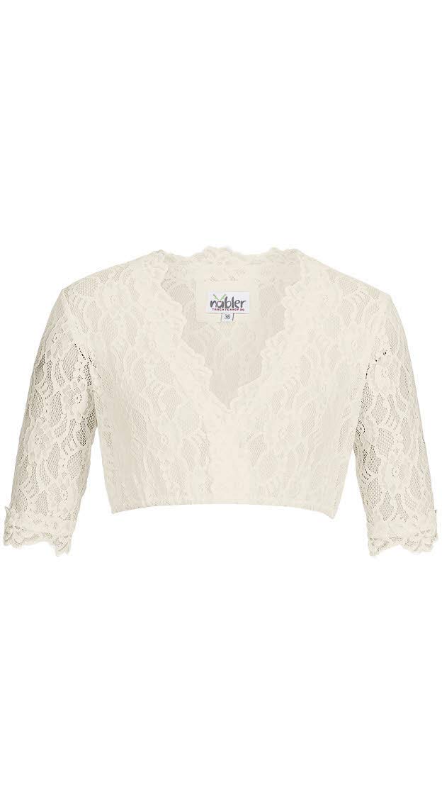 Nübler Dirndlbluse Damen Laura - Kurzarm Trachtenbluse mit Spitze & V-Ausschnitt - Creme, Elegante Tracht im Landhaus Stil - Hochwertige, formbeständige Qualität