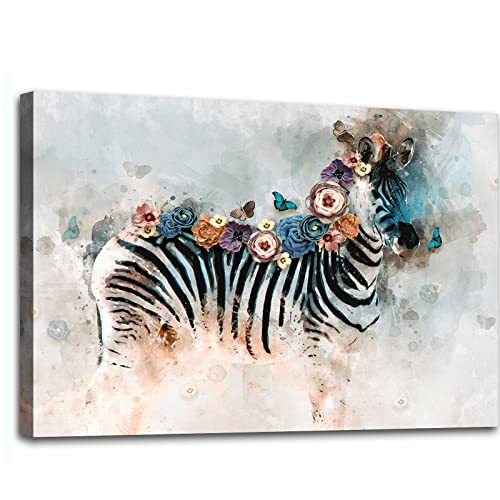 Msspart Zebra Flower Canvas Wall Art Animal New Vintage Painting Prints, Horse Artwork Poster Picture For Office, Bedroom Bathroom Living Room Home Wall Decor #TOP24