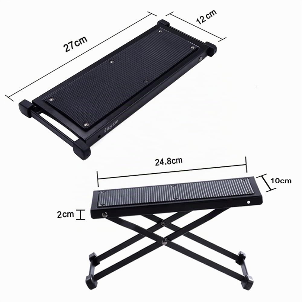 Rayzm Banquillo Reposapiés para Guitarra con Acolchado de Goma Antideslizante, Soporte de Metal Plegable, Ajustable y Súper Resistente (Flamenco/Clásica/Acústica/Eléctrico)
